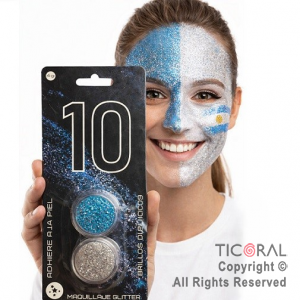 MAQUILLAJE ARGENTINA GLITTER EN PASTA SET X 2 COLORES CELESTE Y PLATA (PACK X 3 UNID)